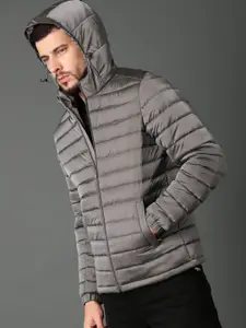 Roadster Men Grey Solid Hooded Padded Jacket