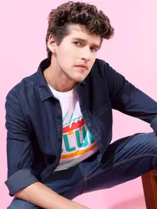 HIGHLANDER Men Navy Blue Slim Fit Denim Casual Shirt