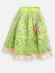 pspeaches Girls Lime Green & Pink Printed Ready to Wear Lehenga & Blouse with Dupatta
