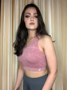 HRX by Hrithik Roshan Seamless Pink Non-Wired Lightly Padded Rapid-Dry Yoga Sports Bra 3461