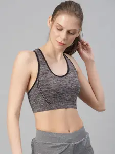 HRX by Hrithik Roshan Seamless Black & Grey Lightly Padded RAPID-DRY Sports Bra 3376