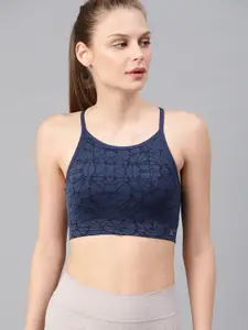 HRX by Hrithik Roshan Seamless Navy Non-Wired Lightly Padded Rapid-Dry Yoga Bra 3652
