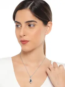 Mahi Women Blue Rhodium Plated Swarovski Crystal Pendant With Chain