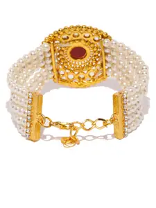 Zaveri Pearls Gold-Toned & White Multi Pearl Stranded Bracelet