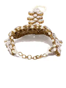Zaveri Pearls Gold-Toned Antique Kundan & Pearl-Studded Ring Bracelet
