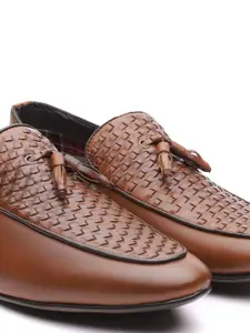 INVICTUS Men Tan Brown Patterned Formal Slip-Ons