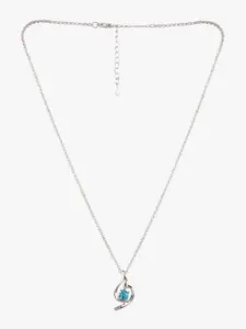 Peora Women White Gold-Plated & Blue Crystal-Studded Pendant With Chain