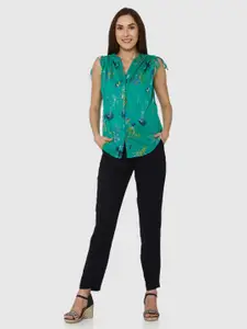 Vero Moda Women Green Floral Printed Shirt Style Pure Cotton Top