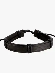 Peora Men Black Pack Of 6 Leather Multistrand Bracelet