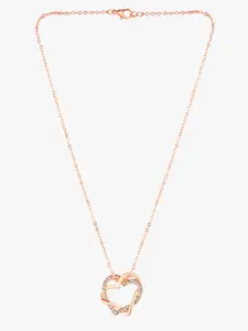 Peora Women 18KT Rose Gold-Plated Stone-Studded Heart-Shaped Pendant With Chain
