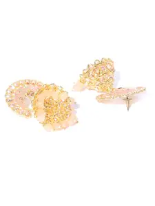 Priyaasi Peach-Coloured Gold-Plated Kundan-Studded Enamelled Dome Shaped Jhumkas