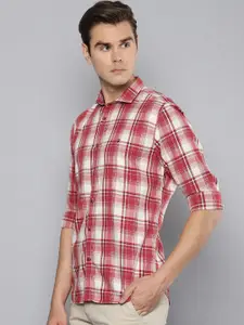 Louis Philippe Sport Men Red & Off-White Slim Fit Checked Casual Shirt