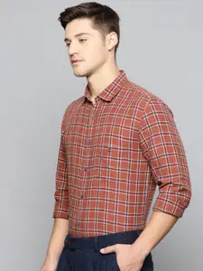 Louis Philippe Sport Men Rust Brown & Navy Blue Super Slim Fit Checked Casual Shirt