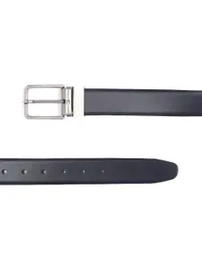 Tommy Hilfiger Men Navy Blue & Burgundy Textured Reversible Leather Belt
