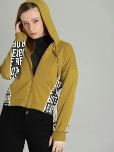 The Roadster Lifestyle Co Women Green Printed Hooded Sweatshirt