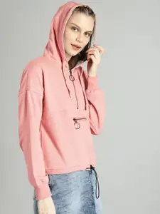 The Roadster Lifestyle Co Women Pink Solid Hooded Sweatshirt