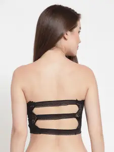 PrettyCat Black Solid Non-Wired Lightly Padded Bandeau Bra