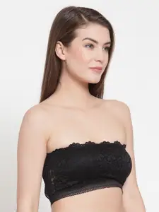 PrettyCat Black Self Design Non-Wired Lightly Padded Bandeau Bra PC-SB-2PCS-5142