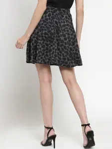 Sera Women Black & Grey Printed Flared Mini Skirt