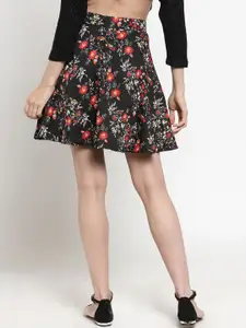 Sera Women Black & Red Floral Printed Flared Mini Skirt