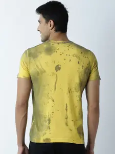 Huetrap Men Pack of 2 Black & Yellow Printed Round Neck T-shirt