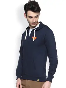 Campus Sutra Navy Hooded Sweatshirt