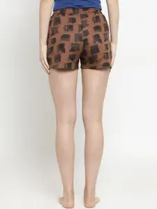 Boston Club Women Coffee Brown & Black Solid Lounge Shorts BC-short-02