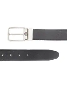 Tommy Hilfiger Men Black & Burgundy Leather Textured Reversible Belt