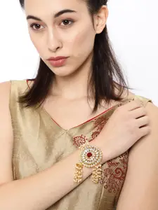 Zaveri Pearls Women Gold-Toned & White Kundan & Pearls Wraparound Bracelet