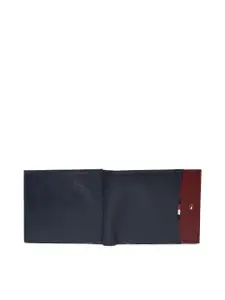 Tommy Hilfiger Men Navy Blue & Brown Leather Colourblocked Two Fold Wallet