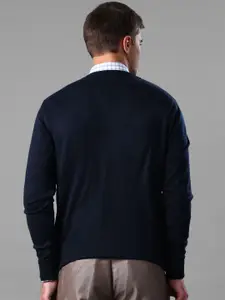 INVICTUS Men Navy & Grey Melange Argyle Sweater