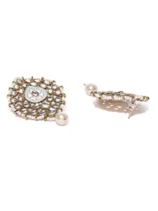 Priyaasi Blue & Off-White Gold-Plated Handcrafted Leaf Shaped Drop Earrings