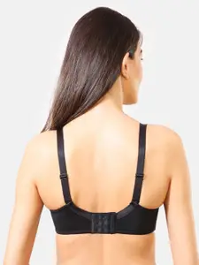 Van Heusen Women Black Solid Plush Back No Slip Strap Non-Padded Floral Lace Bra