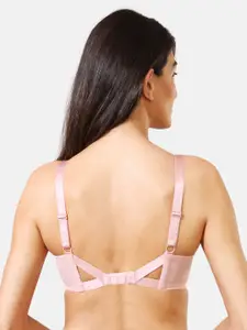 Van Heusen Women Silver Pink Plush Back No Slip Strap Wired Embroidered Mesh Bra