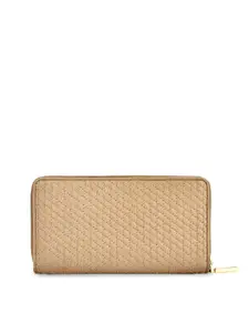 Eske Women Beige Textured Zip Around Leather Wallet