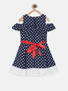 Peppermint Girls Navy Blue & White Fit and Flare Dress