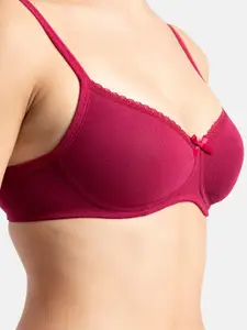 Jockey Wirefree Padded Plus Size Cotton Medium Coverage Tshirt Bra with Lace Styling -1723