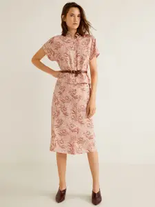 MANGO Women Pink Printed A-Line Skirt