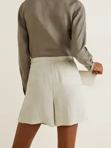 MANGO Women Off-White Solid Regular Fit Shorts