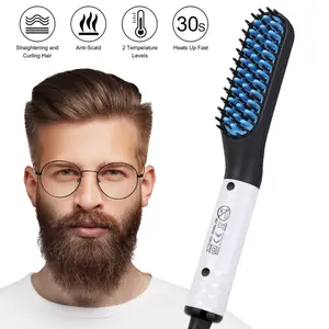 2019 Updated Beard Straightener Man&#039;s Hair Flat Iron Fast Heated Straightening Comb Beard and Hair Show Cap Hair Styler For Male CX200721