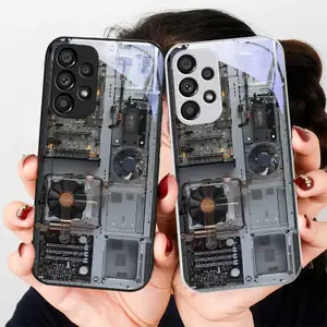 High Quality Designer Phone Case For Galaxy S24 Plus S20 21 FE S23 Ultra S8 9 A70 72 73 50 51 52 53 tempered glass phone case with gray motherboard fan O241209