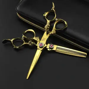 6 Inch All Golden Dragon Hairdressing Barber Scissors Professional Barbershop Scissor Haircut Salon Cutting Shears Set ThinningCL240715