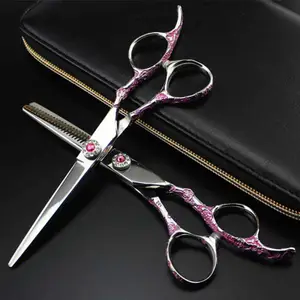 Professional japan 440c Pink Plum 6 hair scissors cutting barber makas cut hair salon thinning shears hairdressing scissorsCL240715