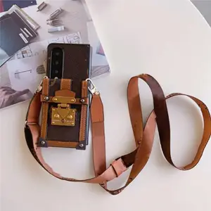 Fashion Designer Card Holder Crossbody Phone Case For Samsung Galaxy Z fold 6 5 Z fold3 4 Z Flip 6 5 4 3 5G Lanyard luxury pu Leather Shockproof Protective cover