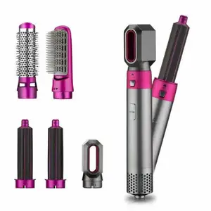 Electric Hair Dryer 5-in-1 Heated Comb Automatic Curling Iron Professional Rod Home Hot Air Brush Styling Toolkit Automatic Suction Hair Styling Comb