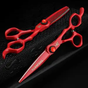 New Arrival XUANFENG 6 inch Ruby Hair Scissors Barbers Completely red Cutting Scissors and thinning Scissors 440c Z241213