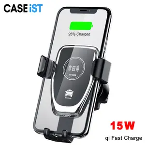 CASEiST 15W Car Fast Wireless Charger Phone Holder Qi Quick Charging Dock Auto Clamping Gravity Air Vent Clip Mobile Mount Vehicle Windshield Dash Universal Bracket