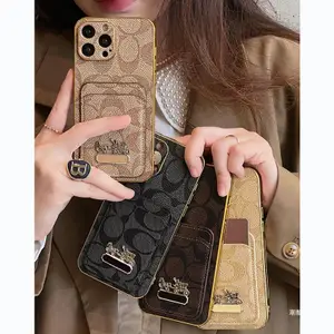 Fashion Leather PU Cell Phone Cases Designers phone case For 11 12 13 14 15 plus pro max Soft Case High Qualiry Real Cover Protective shell Protector with card pack