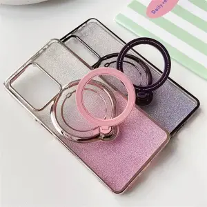 Glitter Transparent Ring Holder Phone Cases 15plus 14 13 12 11 Pro Max Wireless Charge Magnetic Camera Soft Plating bling Cover