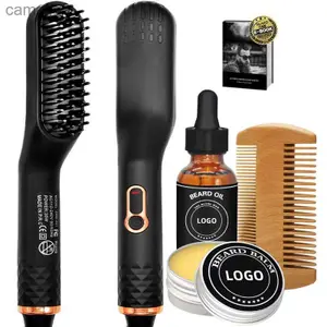 Hair Curlers Straighteners Men Beard Comb Set Hair Straightener Brush With Beard Oil Hair Curler Straightening Beard Straightener For Men Styling ToolsL231222